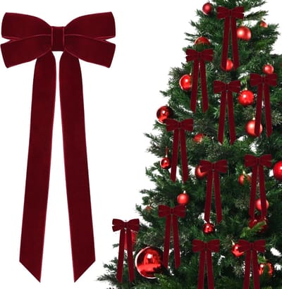 12 stuks bordeauxrode fluwelen linten voor kerstboomversieringen, 5 x 10 inch, kerstversieringen voor thuis, feest, voordeur, krans, slinger, vakantiedecoratie