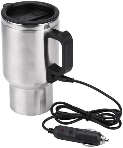 Allecto - 12 V verwarmingsbeker - elektrische theekop - roestvrij staal - 450 ml - voor auto en vrachtwagen - ideaal voor warme dranken