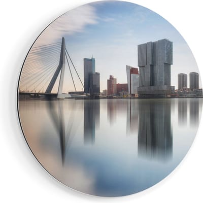 Artaza Dibond Muurcirkel Rotterdamse Skyline Met De Erasmusbrug  - Ø 80 cm - Groot - Wandcirkel - Rond Schilderij - Voor Binnen en Buiten