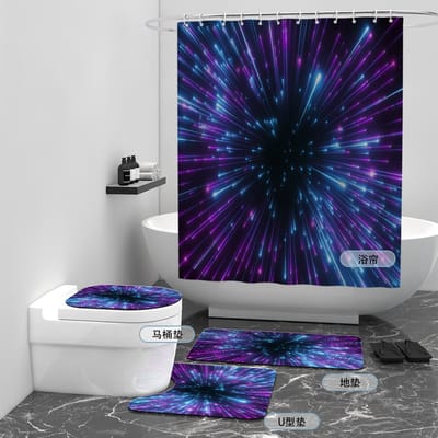 Floraweg Douchegordijn,Shower Curtain,badgordijn,badkamergordijn,Blauw vuurwerk,-topkwaliteit - digitale printen -Anti Schimmel - Inclusief 12 ringen -met 12 stuks douchegordijnhaken – Waterdicht -Wasbaar- Polyester - 180x200 cm