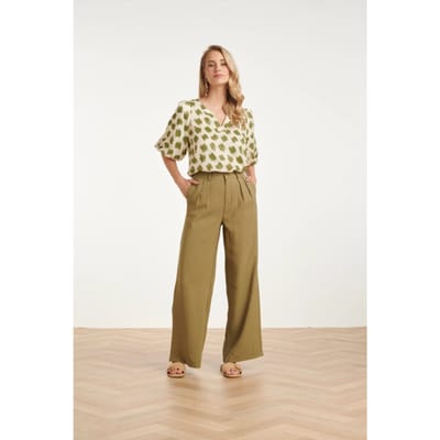 Top Met Groene Abstracte Dieren Print En Wijde Mouwen | Army - Off White