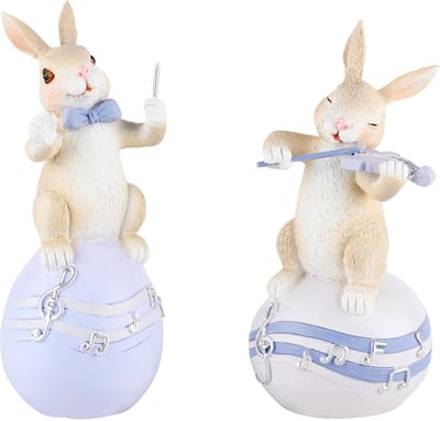 Dekoratief | Bunny muzikant, resina, 7x6x15cm, set van 2 stuks | A220814