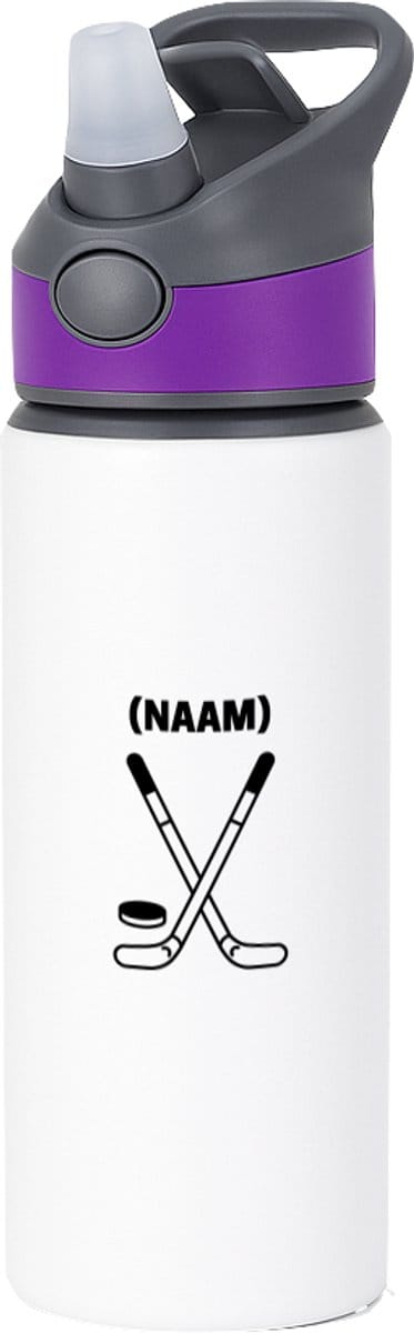 Hacebo® - ijshockey met eigen naam waterfles met rietje paars - Sport - ijshockeyer - Sport - water fles - 650ML