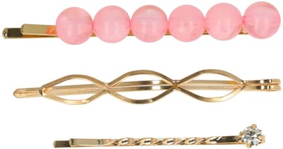 Haarsoires Haarspeld Schuifspeldjes 7cm - Wave Kralen - Roze Goud - Set van 3 - Haarklem - Haarclip - Haaraccessoires voor Dames & Kinderen - Hair Clip - Decoratieve Haaraccessoire