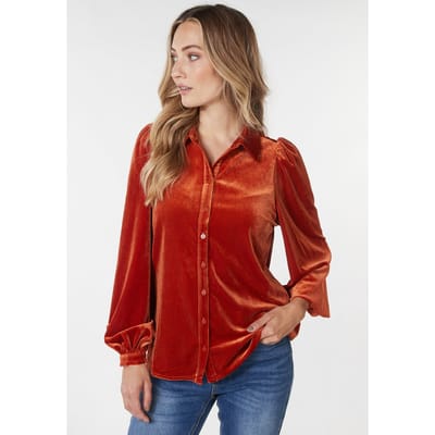 EsQualo Blouse Basic Velours Pumpkin Maat: S | Longsleeves Outlet | Dames