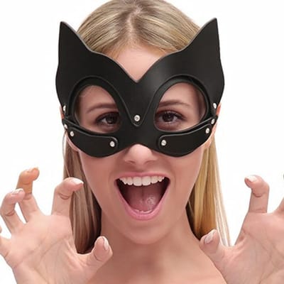 Dailygoods- Kattenmasker Lederen - Verstelbaar Dierenmasker - Halfgelaatsmasker - Feestmasker - Cosplay - Afmetingen 12,5 cm x 21 cm