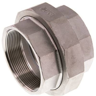 Rechte Aansluiting  Rp2 1/2'' Binnendraad RVS met Vlakke Afdichting PTFE 16bar