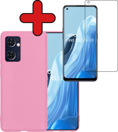 Hoesje - Met Screenprotector - Geschikt voor OPPO Find X5 Lite - Sterk & Shockproof - Telefoon Hoes - Back Cover - Siliconen Case - Telefoonhoes - Lichtroze