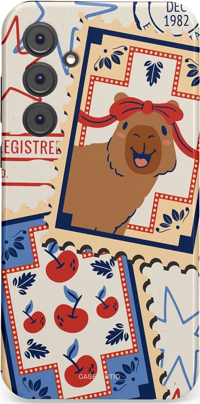 Casetastic hoesje geschikt voor Samsung Galaxy A35 - Dubbellaagse bescherming - Kerst Capibara Post van de Noordpool - Fashion Case - Lichtgrijs Zand Terracotta