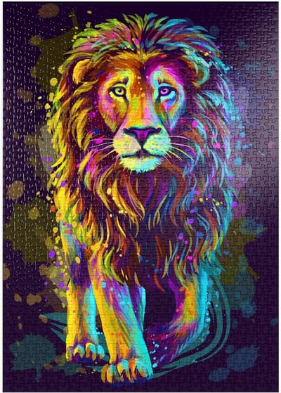 Legpuzzel Leeuw - Pop Art Puzzel - Ontspannen Tijdverdrijf - Hoge Resolutie Print - 1000 Stukjes - Meerkleurig Neon