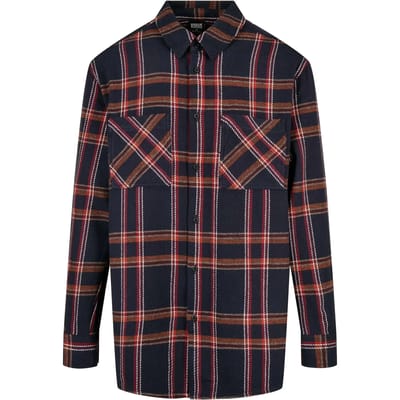 Urban Classics Overhemd -XXL- Heavy Long Oversized Checked Blauw/Oranje