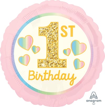 Amscan Folieballon 1ste Verjaardag 40 Cm Roze/goud