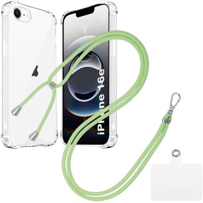 Shock Proof Case Hoes Geschikt voor iPhone 16E Hoesje Transparant Met universele Telefoonkoord groen - Cover - Nek Hanger - Koord Hoes