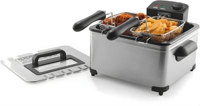 QORA® Frituurpan - Dubbele Frituurpan - Friteuse - Dubbele Friteuse - Zilver - 36cm x 36cm x 22cm