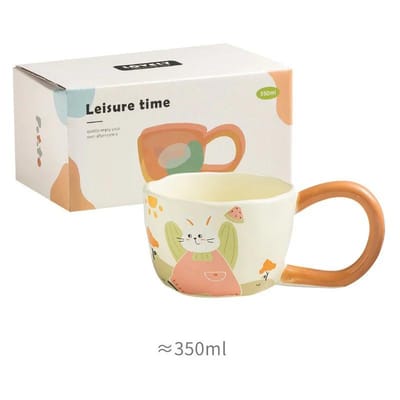 Schattige Cartoon Konijn beer Koffiekopjes Irregulair Groot Handvat Keramische Mok Ontbijt melkkop Thuis Kantoor Waterbeker Cadeaus voor Kinderen 350ml white