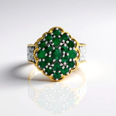 Cavill - Zilveren Ring met Zambia Smaragd 1,42 ct - 925 Sterling Zilver met Palladiumlaag - Ovaal en Ronde Edelstenen - Elegante Bloemvormige Zetting