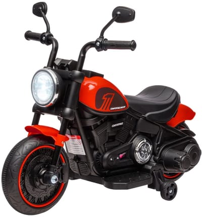 Elektrische Kindermotor - Kinderauto - 6V Accu - tot 3 km/u - Kinderen 1,5-3 jaar - met Koplamp & Afneembare Zijwieltjes - Elektrische Accuvoertuigen - Rood/Zwart