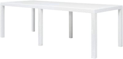 Kunststof tuintafel - Buitenmeubel Terrastafel - Buiten dineren - Rotan-look design - 220x90x72 cm - Wit