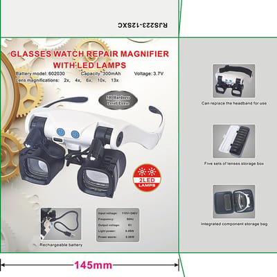 Deze handsfree vergrootglas is voorzien van een LED-lampje en wordt geleverd met 10 verwisselbare lenzen (3x, 4x, 6x, 10x, 13x). Hij is geschikt voor precisiewerk, knutselen, sieraden maken, naaien en elektronica reparaties.-Belle's product