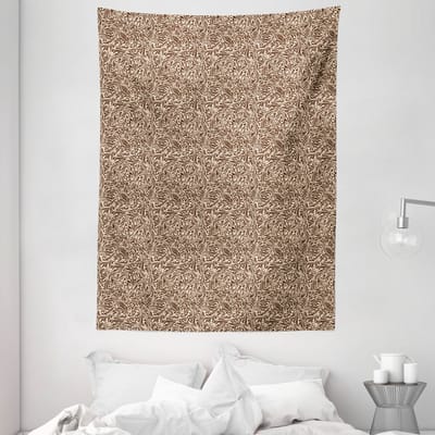 ABAKUHAUS wijnbouwtapijt, retro krullende bloemenlijnen, woonkamer slaapkamer wanddoek zijdezacht satijn tapijt, 150 x 200 cm, beige en bruin