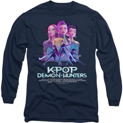 K-Pop Demon Hunters Unisex volwassen Huntr/X Poster T-shirt met lange mouwen (Marine)