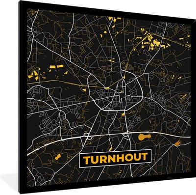 Fotolijst incl. Poster - Kaart - Turnhout - Plattegrond - Gold - Stadskaart - 40x40 cm - Posterlijst