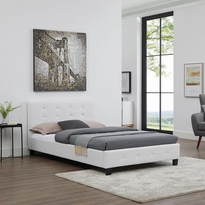 Gestoffeerd bed BRIGHTON 120x200 cm, wit kunstleer