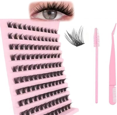 Natuurlijke 100D Cluster Wimpers Kit met Pincet en Mascara Wands - Curl 8-16MM DIY Wimperextensions voor een Zachte en Wispy Natuurlijke Look