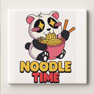 Noodle Time Panda Tegel – Schattige Ramen Liefhebber Cartoon Wanddecoratie – Keramische Tegel 15 × 15 cm
