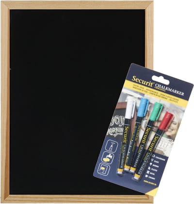 Securit Krijtbord/schoolbord met 4x gekleurde krijtstiften met dunne punt - 30 x 40 cm - hout