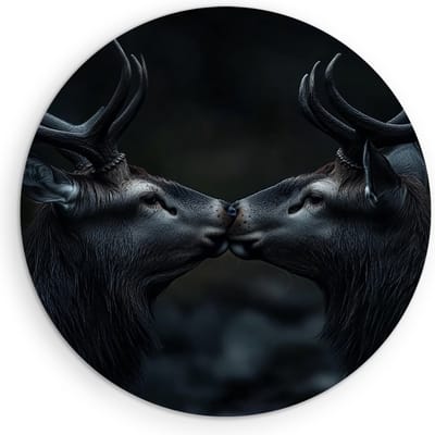 Saammp Muurcirkel Hout - 2 Herten - liefdevol- Natuur - Dieren - Ø 90 - Wandcirkel - Wanddecoratie Cirkel - Muurdecoratie Woonkamer - Slaapkamer decoratie - Rond Schilderij