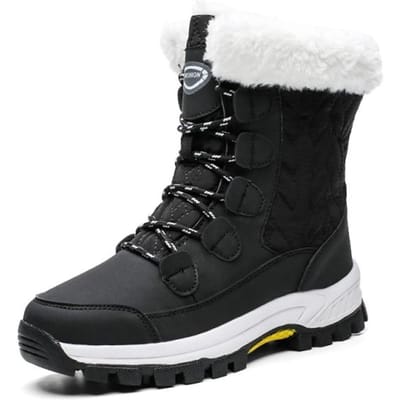 Bottines Chaudes Chaussures Femmes Bottes d'Hiver Chaussures d'Hiver pour Femmes Confort Décontracté à Lacets Plateformes Chaussures Femmes Mode 6.5 noir