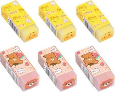 Schattige 6-delige kubus gum set met dierenmotieven voor tekenen, schrijven en schoolbenodigdheden
