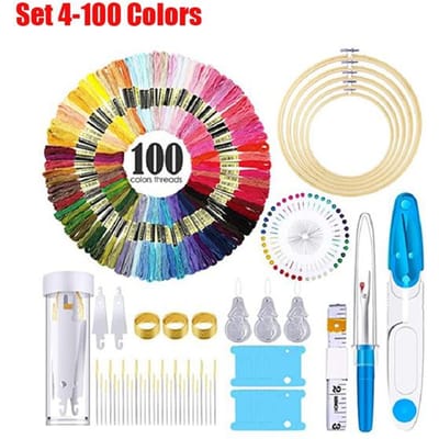 Strengen Borduurpen Naaldset Draadpons Stiksels Breipakket Vrouwen Moeder DIY Naaiaccessoires met pincet Set 4-100 Colors beige