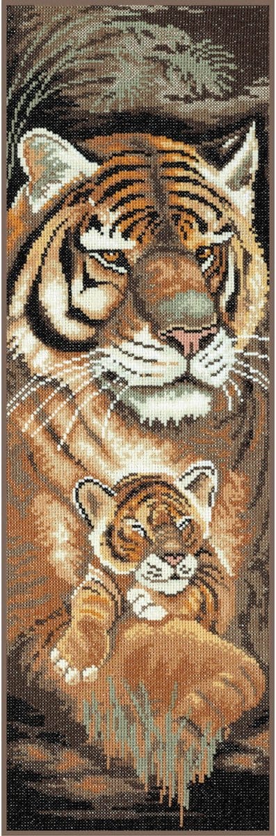 Lanarte Borduurpakket - Borduurset - Borduurpakket volwassenen - Telpakket kit - 17 x 50cm - Tijger met jong - PN-0008032
