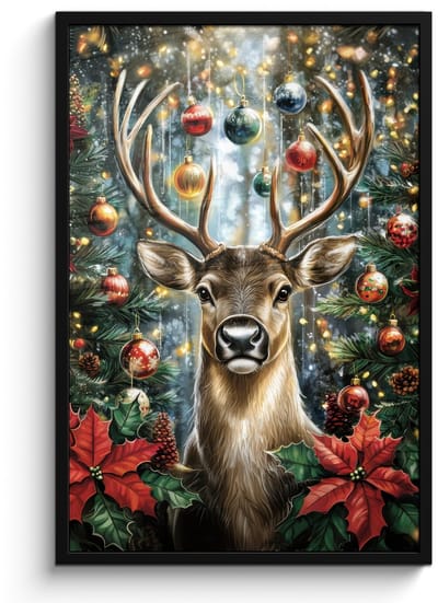 Poster in lijst - Fotolijst 60x90 cm - Posters - Kerstfeest - Dennenbos - Rood - Posterlijst zwart - Decoratie - Wanddecoratie woonkamer - Muurdecoratie slaapkamer - Kerstversiering - Kerstdecoratie voor binnen - Kerstmis