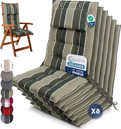 Tuinkussen Set - Hoge rugleuning - Buiten Zitten - UV bestendig - 6 Kussens 120x50cm - Groen gestreept