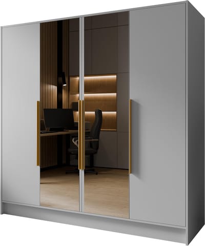 Kledingkast Goya II 200 cm met spiegel (wit, gouden handgrepen)