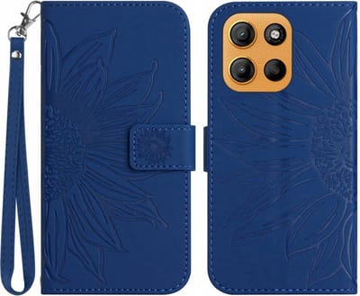 Coverup Hoesje - Geschikt voor Motorola Moto G15 / G17 (Power) Hoesje - Coverup Zonnebloem Book Case met Koord - Blauw