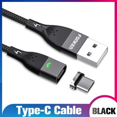 FONKEN Magnetische kabel USB-C Datasnoer Snellader Type-C Draad Snel opladen Mobiele telefoon QC3.0 3A 2M Type-C Cable + Plug zwart