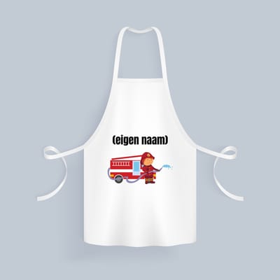 Akyol - brandweerman met brandweerwagen Keukenschort - Brandweer - iemand die werkt bij de brandweer - met eigen naam - leuk cadeau voor iemand die bij de brandweer werkt - cadeau - kado - 82 bij 71 cm
