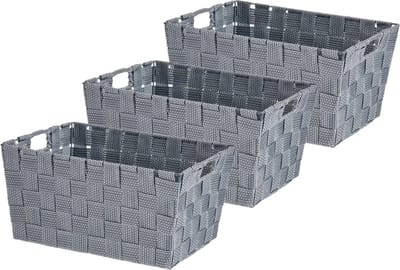 Kast/badkamer opbergmandjes - Set van 3x stuks - zilvergrijs - 30 x 20 x 14 cm - 10 liter - opbergmandjes