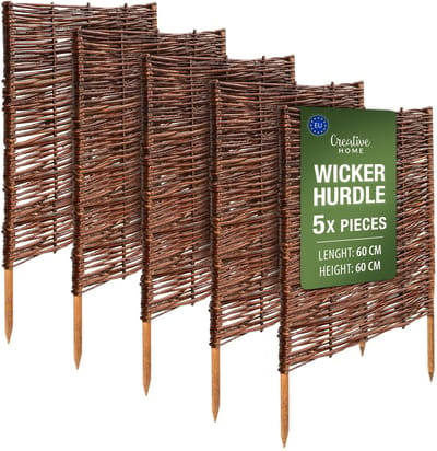 Creative Home rieten bedrand rieten schutting set van 5 | 60 x 60 cm (+/- 1 cm) | tuinafscheiding bedrand piket schutting | gazonafscheiding bedrand | decoratieve schutting tuin