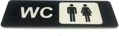 Deurbordje met tekst WC / icoontjes - 150 x 50 mm (incl. dubbelzijdige tape) - zwart / wit | Geborstelde RVS-look toplaag | Gratis Verzending