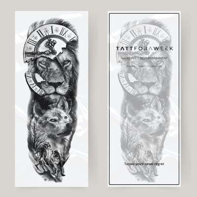 Nep tattoo sleeve leeuw & vos | Neptattoo volwassenen | Tijdelijke tattoo voor volwassenen | Temporary tattoo | Plaktattoos voor volwassenen | Neptattoos | Probeer zorgeloos een tattoo | tattforaweek
