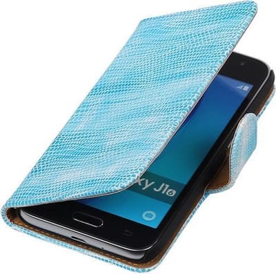 Turquoise Mini Slang booktype cover hoesje voor Samsung Galaxy J1 (2016)