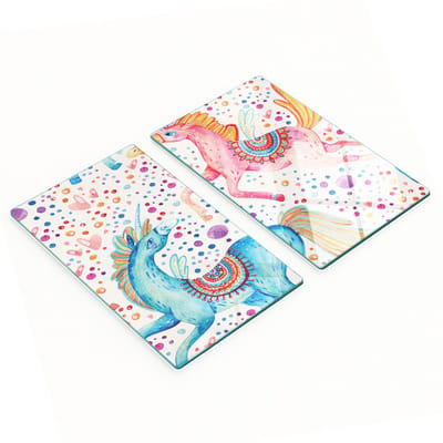 Multifunctionele decoratieve glazen keukenplanken met eenhoornmotief, 2x30x52 cm