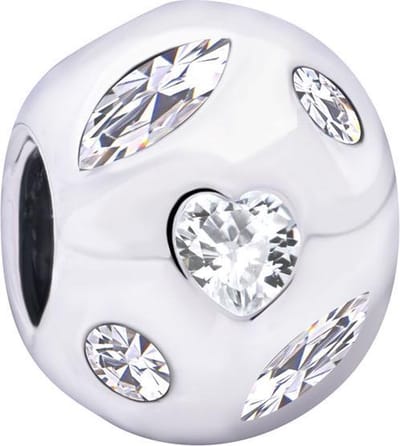 Quiges - 925 - Zilveren - Bedels -Sterling zilver - Beads - Kraal Charm met Zirkonia Transparant - Geschikt – voor - alle bekende merken - Armband Z512