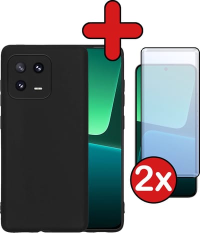 Hoesje - Met 2x Screenprotector - Geschikt voor Xiaomi 13 Pro - Sterk & Shockproof - Telefoon Hoes - Back Cover - Siliconen Case - Telefoonhoes - Zwart