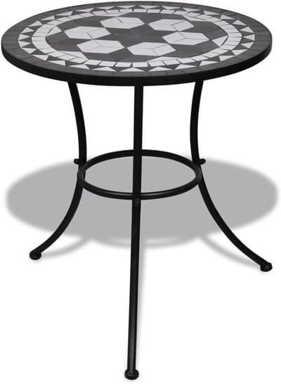 Mozaïektafel Rond - Balkontafel Terras - Buiten Zitten - Weerbestendig Keramiek - 60 cm Diameter - Zwart Wit
